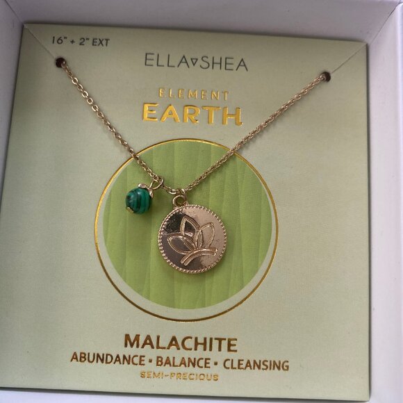 Ella Shea Element Earth Malachite Healing Crystal Stone Gold Colored Necklace - Picture 2 of 4